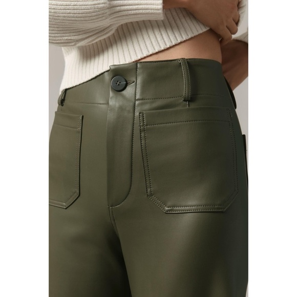 New Anthropologie The Colette Cropped Wide Leg Pants Maeve Faux Leather 29 Green - Picture 4 of 10